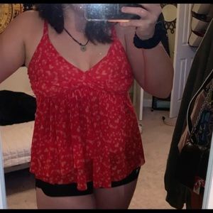 Cute red top with small white roses